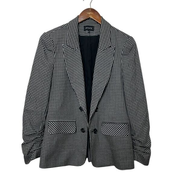 1.STATE Plaid Ruched Sleeve Blazer Women’s Small Black Career Office Checkered - Picture 2 of 10